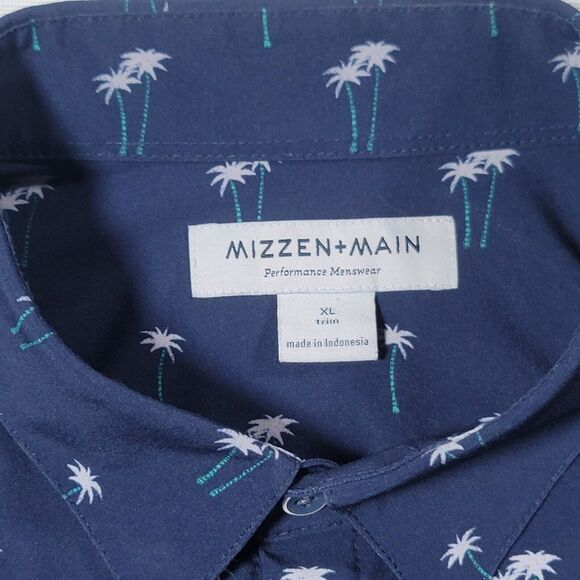 Mizzen Main Mens Leeward XL Trim Fit Blue Palm Tree AOP  Performance - Picture 7 of 12